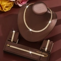 Elegant gold necklace and earring jewelry set with three rows of sparkling crystals - Gold