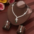 Sparkling silver jewelry set with emerald green stones and zircon for wedding dinners - Green Necklace And Stud Earrings Set
