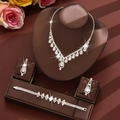Sparkling bridal jewelry set with crystal teardrop necklace earrings and bracelet - Necklace Bracelet Earrings Three Piece Set (902+600) / White