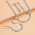 Elegant silver-plated bridal jewelry set with four-row rhinestone choker, bracelet, and earrings - White