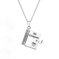 Collier pendentif livre en titane argenté gravé Mi Campeón avec cœur ajouré - 09-1-3 Argent Espagnol Mon Champion Fils