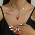 Conjunto de collar y pendientes de novia con cristales de corazón rojo y circonitas - Collar y Pendientes (1210) / Rojo