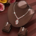 Luxurious bridal jewelry set with sparkling red rhinestones on a silver necklace and earrings - Red