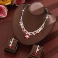 Conjunto de joyas de novia en plata con rubíes rojos y cristales blancos brillantes - Rojo (1635)