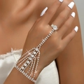 Elegant silver rhinestone hand chain bracelet with ring design for festive occasions - Layered Triangle Style (1001) / Silver