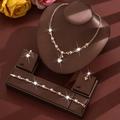 Elegant rose gold bridal jewelry set with pearls and rhinestones on a display - Artificial Pearl Branch Style (1668) / Rose Gold