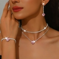 Schmuckset mit rosa Herz-Kristallen inklusive Halskette, Ohrringen und Armband - 3-teiliges Set (1514) / Rosa