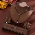 Detailed luxury jewelry set featuring black zircon necklace, bracelet, and drop earrings - Necklace, Earrings and Bracelet / Black