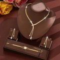 Three-piece gold fringe necklace set with sparkling rhinestones and matching earrings - Necklace, Earrings and Bracelet / Gold
