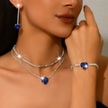 Elegant set with black spinel heart necklace, matching earrings and bracelet for women - 3-Piece Set (1514) / Sapphire Blue
