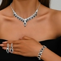 Elegant silver bridal jewelry set with black pear gemstones for formal dinner parties - Necklace Bracelet Earrings Three Piece Set (902+600) / Black