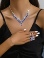 Conjunto de joyas para novia con collar de zafiro en gota y pendientes largos a juego - Collar Pendientes Conjunto de Dos Piezas (902) / Azul Zafiro