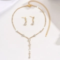 Elegant gold plated tennis chain jewelry set with cubic zirconia necklace and earrings - Gold