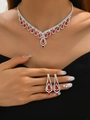 Conjunto de joyas de novia plateado con diamantes de imitación rojos en gota - Collar Pendientes Conjunto de Dos Piezas (902) / Rojo