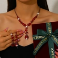 Vintage luxury jewelry set featuring red waterdrop crystal necklace and drop earrings - Red Necklace And Earrings (1672) / With Large Gift Box