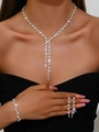 Silver bridal jewelry set with rhinestone tassel necklace, bracelet and earrings - Silver Necklace Earrings And Bracelet