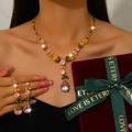 Vintage luxury gold jewelry set with colorful teardrop stones in a red gift box - Multicolor Necklace And Earrings (1672) / With Large Gift Box