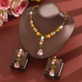 Vintage gold necklace set with colorful pear-cut zircons and matching earrings - Multicolor Necklace And Earrings (1672) / No Gift Box