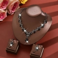 Elegant silver alloy necklace and earring set with teardrop black gemstones for brides - Gunmetal Black (1422)