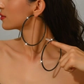 Sparkly 8cm oversized black rhinestone hoop earrings for women party fashion accessories - Gunmetal Black (Size 9)
