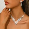 Silver V-shaped bridal jewelry set featuring hollow crystal necklace and drop earrings - Necklace Earrings Collection (768)
