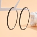 Close-up of 8cm large hoop earrings with black rhinestones on dark metal finish - Gunmetal Black (Size 7)