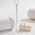 Sparkling silver fringe rhinestone necklace bracelet and earrings jewelry set for women - HB849783 Set / Silver