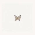 Colgante de mariposa dorada con cristales azules y blancos engastados sobre un fondo blanco - Accesorios de mariposa