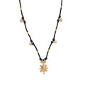 Macro detail of the evil eye tarot pendant with 18k gold plating and braided rope cord - Black Rope Tortoise Necklace