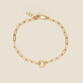 Bracelet chaîne trombone plaqué or 18K avec anneau central et fermoir mousqueton robuste - Bracelet Chaîne Trombone Fermoir Riz