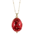 Rote Emaille-Halskette im Faberge-Stil mit goldenem Ei-Anhänger und feinen Strasssteinen - Großes rotes Ei (Soldatenpuppe im Inneren)
