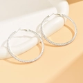 Classic silver-toned hoop earrings with inlaid rhinestones and minimalist geometric design - Silver (Size 6)
