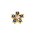 Détail macro du pendentif fleur dorée rétro avec cristaux bleu foncé et transparents - Breloque Fleur Bleue Gemme (Pendentif Uniquement)