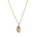 Vintage gold paperclip necklace with oval red flower pendant on white enamel - Large Purple Flower (Style 3)
