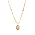 Chic gold paperclip chain necklace featuring a vintage oval floral pendant with red flowers - Three Small Pink Flowers (Style 5)