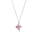 Schattige roze ijsje hanger ketting met zilveren strik en parel details voor vrouwen - Roze Ijs