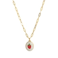 Golden paperclip chain necklace with a white oval strawberry pendant and blue dots - Oval Strawberry (Style 10)