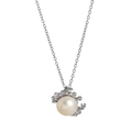 Collana con ciondolo a granchio carino, perla bianca e metallo argento con cristalli - Granchio Argento