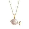 Collana dorata con ciondolo a forma di pesce in perla iridescente e occhio di cristallo - Pesce Regolare Oro