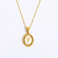 Gold plated titanium steel oval necklace featuring a minimalist letter F pendant detail - Letter F / Gold