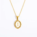 Gold-plated oval necklace with white enamel inlay and capital letter I pendant - Letter I / Gold
