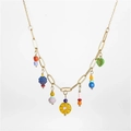Bunte Perlenkette mit Goldkette, Sonnenblumen und Blattanhängern für Mädchen - Bunter Blumenanhänger Goldene Lange Kette Stil / Dopamin-Molekül Halskette