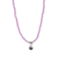 Bracciale di perle rosa e viola con ciondolo tondo argento e pietra centrale viola - Viola