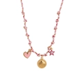 Roze geweven boho-halsketting met schelphanger, hartbedeltje en ster met boze oog-element - Schelp Roze Touw