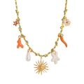 Collana boho in corda intrecciata colorata con pendenti a stella marina e perla - Collana in Corda Arancione Sole