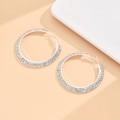 Sparkling silver hoop earrings with three rows of rhinestones for bridal fashion - M Size (5cm) / Silver
