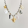 Collana intrecciata colorata con ciondoli a forma di tartaruga, stella marina e perla - Tartaruga Corda Nero Bianco