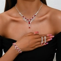 Sparkling silver network necklace with ruby waterdrop rhinestones and bridal jewelry set - Necklace Earrings And Bracelet / Red