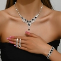 Elegant bridal jewelry set with silver teardrop necklace and matching earrings - Necklace Earrings And Bracelet / Black