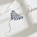 Bohemian silver finger bracelet with blue rhinestones for bridal beach jewelry fashion - 1292 Sapphire Blue Anklet